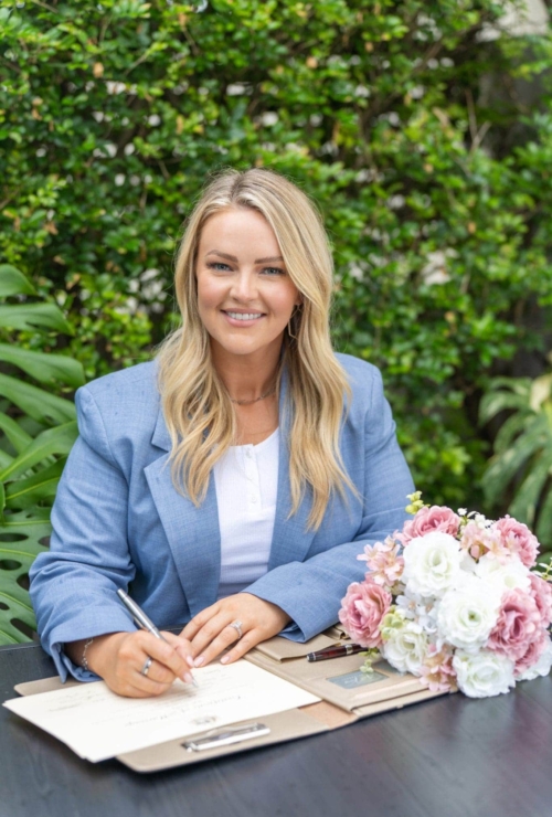 EX: Marriage Celebrant in a Sydney Garden having her Personal Branding Portrait Shots taken by Photographer Georgie Greene