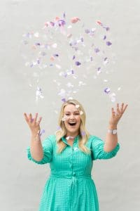 Sydney-Marriage-Celebrant -Throwing-Confetti – Professional Photographer Sydney EX: Marriage Celebrant on a Sydney Garden Throwing Confetti for a Personal Branding Photo taken by Georgie Greene