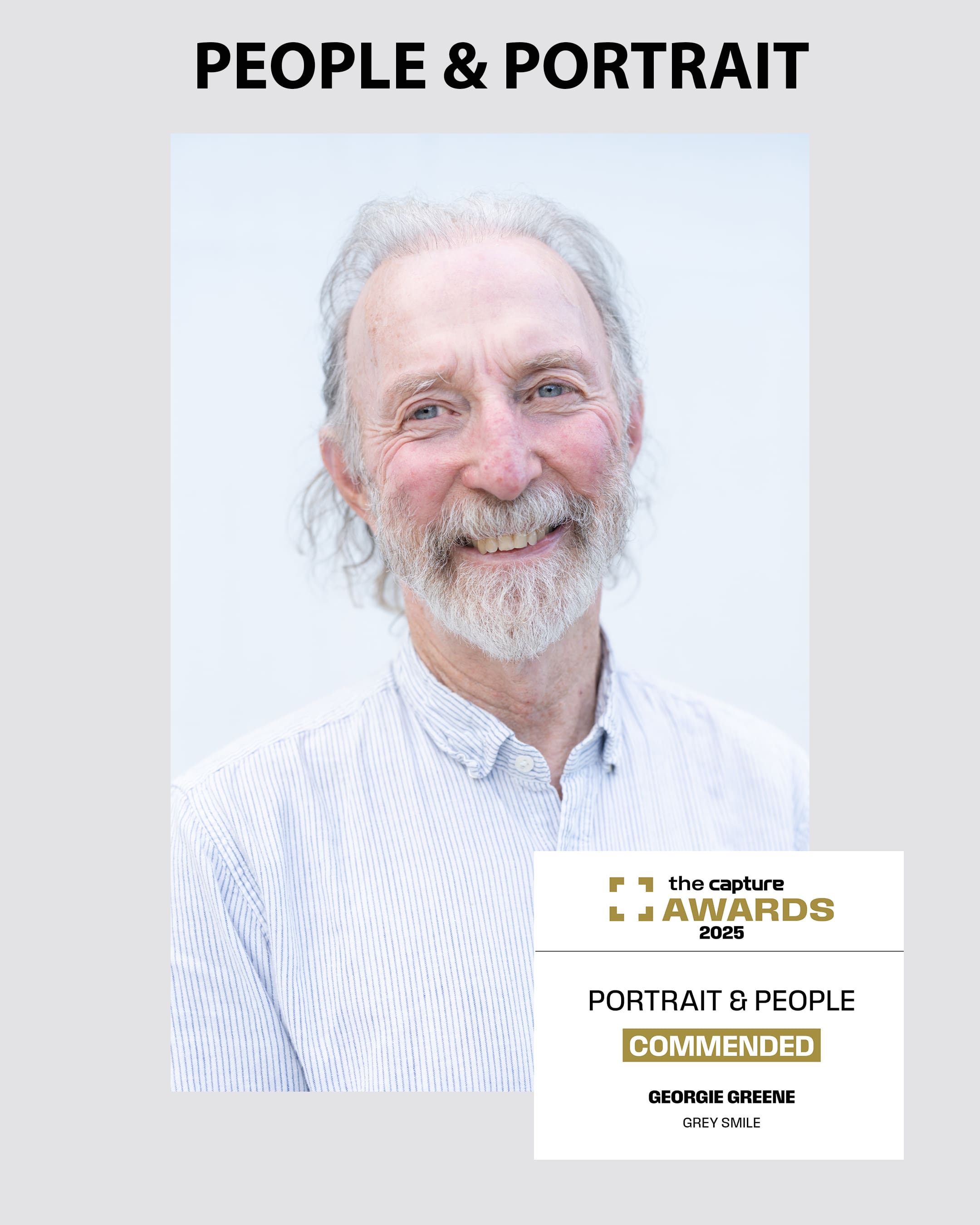 Capture-Mag-Portrait-Photography-Award-a-2025-Sydney-Australia Portrait of a grey haired man with a grey beard smiling