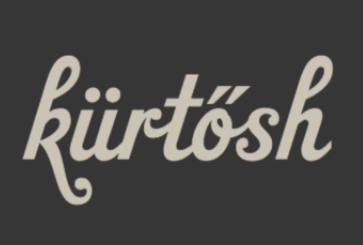 Kurtosh Logo Stylized logo reading 'kürtösh' in cream script on a dark gray background.