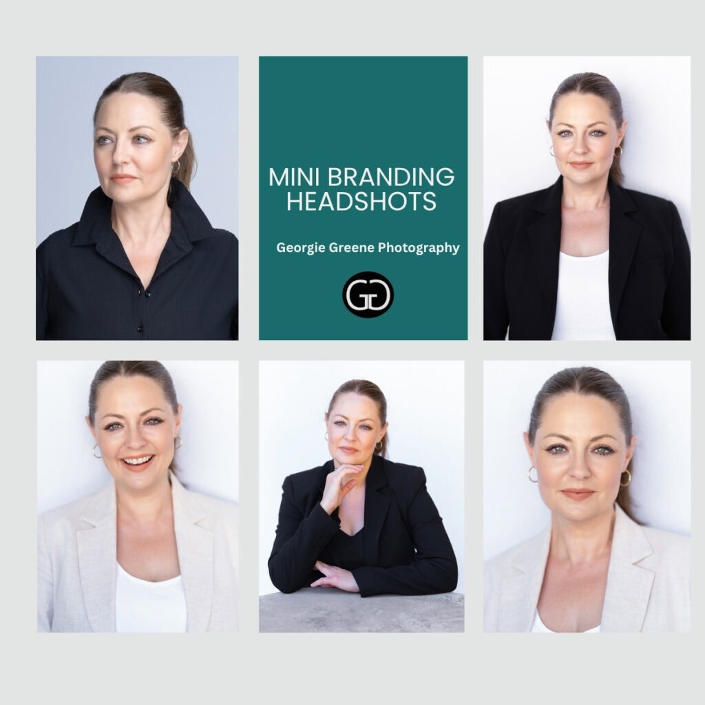 grid of headshots of young Woman in various outfits taken in different settings and light by Sydney headshot photographer Georgie Greene to illustrate her Mini Branding Headshot Package