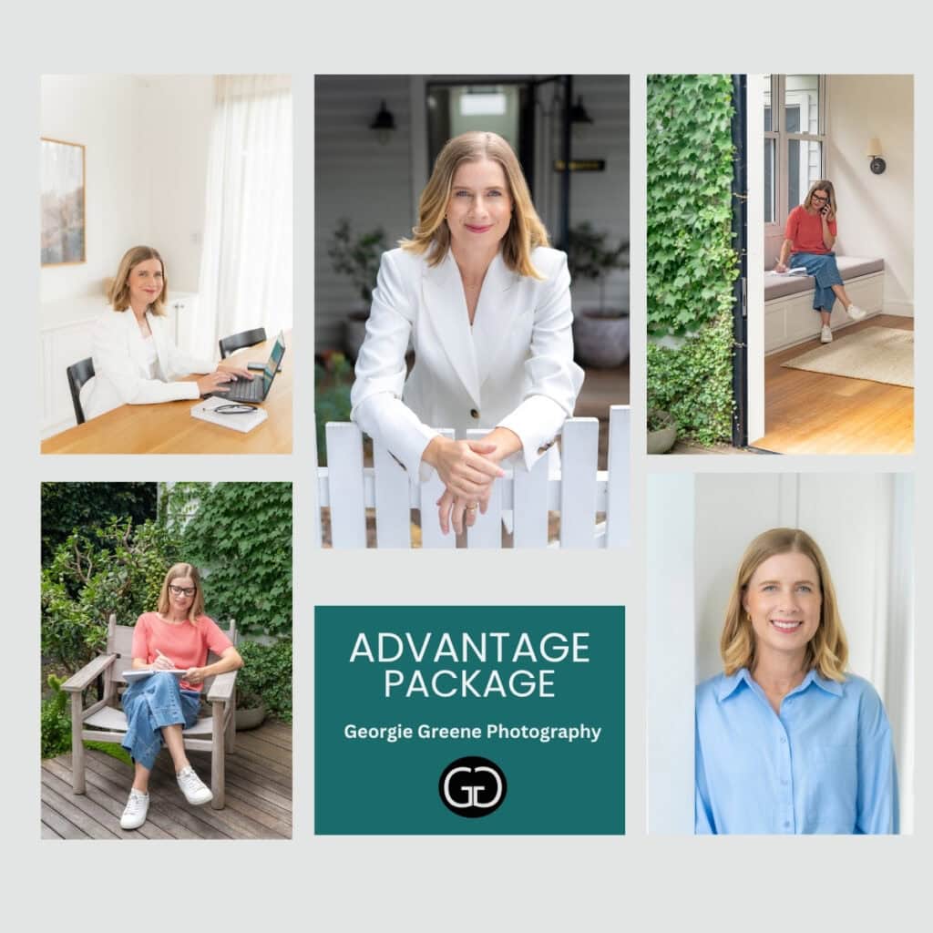 A grid of photos showing a leadership coach getting her personal branding done by Sydney photographer Georgie Greene