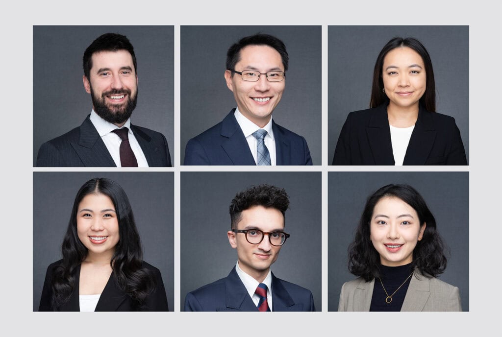 A grid of six professional headshots of finance managers taken by professional photographer Georgie Greene