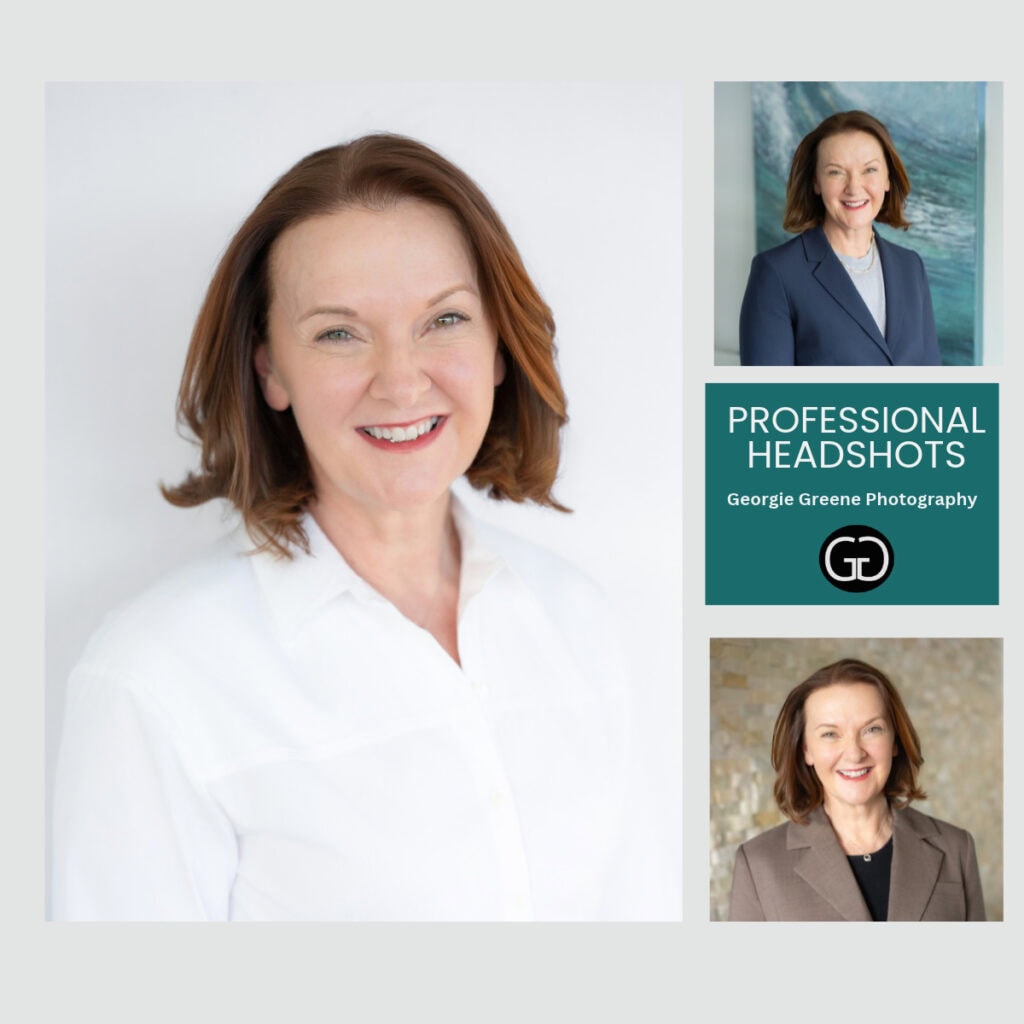a grid of a portraits and headshots of a female CEO showing an example of a mini-branding package by Georgie Greene Photography