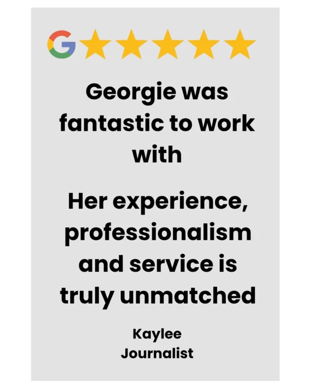 A 5-star Google review for my headshot photography from a journalist called Kaylee